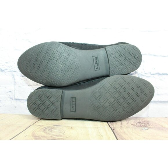 LL Bean Suede Leather Woven 7 M Black Almond Toe Slip-On Ballet Flat Shoes - Picture 9 of 9